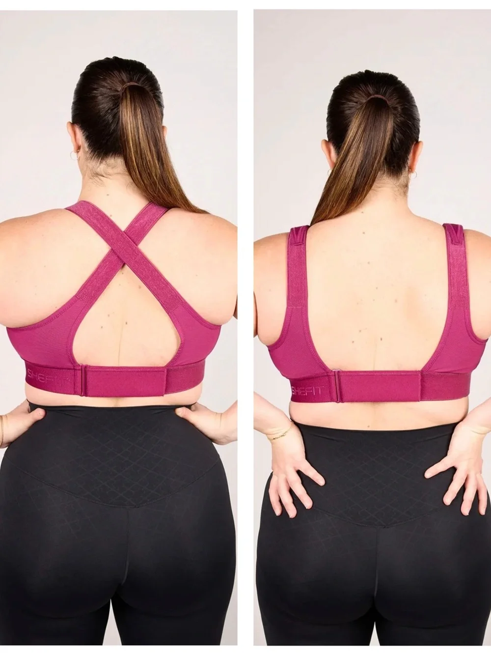 SHEFIT Ultimate High Impact Sports Bra Bundle 1Luxe Zip Front Olive Magenta